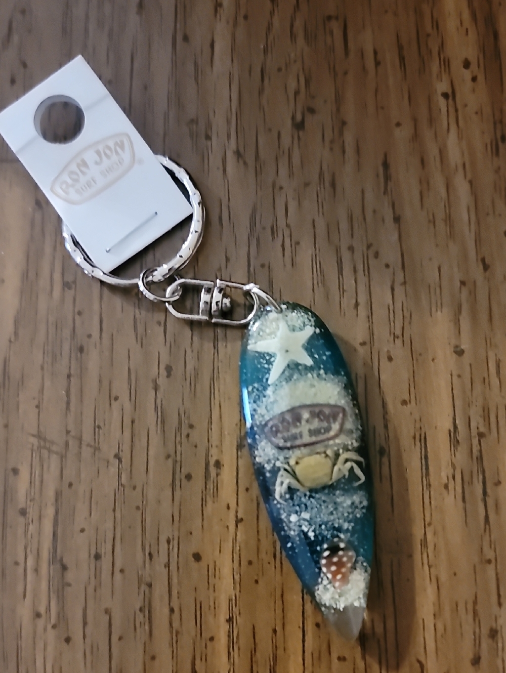 Ron Jon Surf Shop Teardrop Keychain - Blue with Sand & Crab